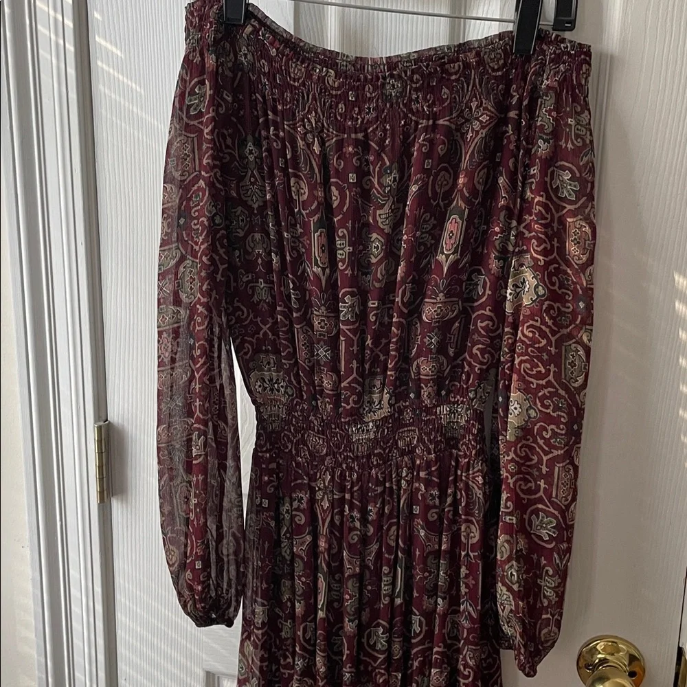 Abercrombie & Fitch Maroon Boho Paisley Western Off Shoulder Maxi Dress XS Y2K